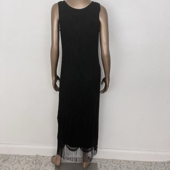 Vtg Harlow Mesh Lace Cocktail Dress Sz 12 Black Fringed Gatsby Party Goth Whimsy - Picture 6 of 10